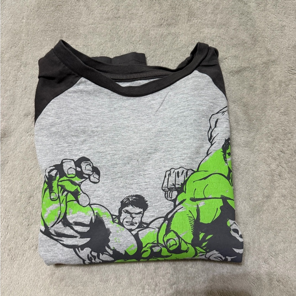 Avenger Gray and Black Long Sleeve Tee with Green Graphic